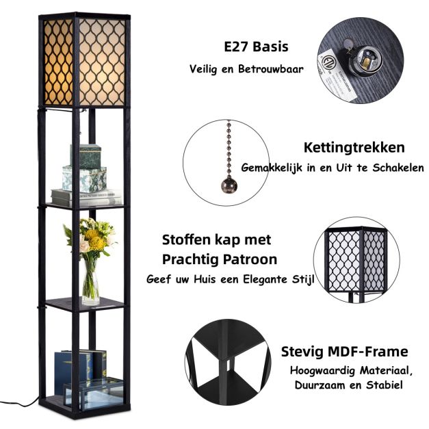Coast Moderne Vloerlamp met 3 Planken - 160 x 26 x 26 cm - Zwart