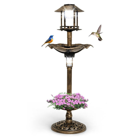 Coast Vogelvoederhuisje - Vogelbadje - Met Solar Licht - Met Vulbare Standaard - Ø43x110cm - Brons