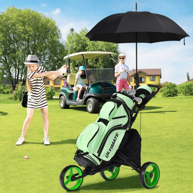 Coast Opvouwbare Golftrolley – 3 Wielen – Met Scorebord, Scherm & T-Stuk Beugel – Zwart/Blauw