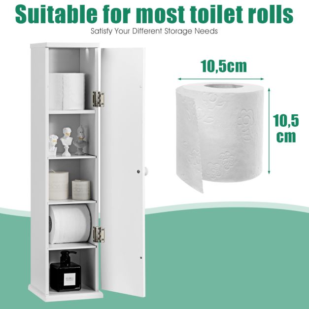 Coast Toiletpapierkast – 3 Verwijderbare Planken – 15 x 16 x 69 cm – Wit