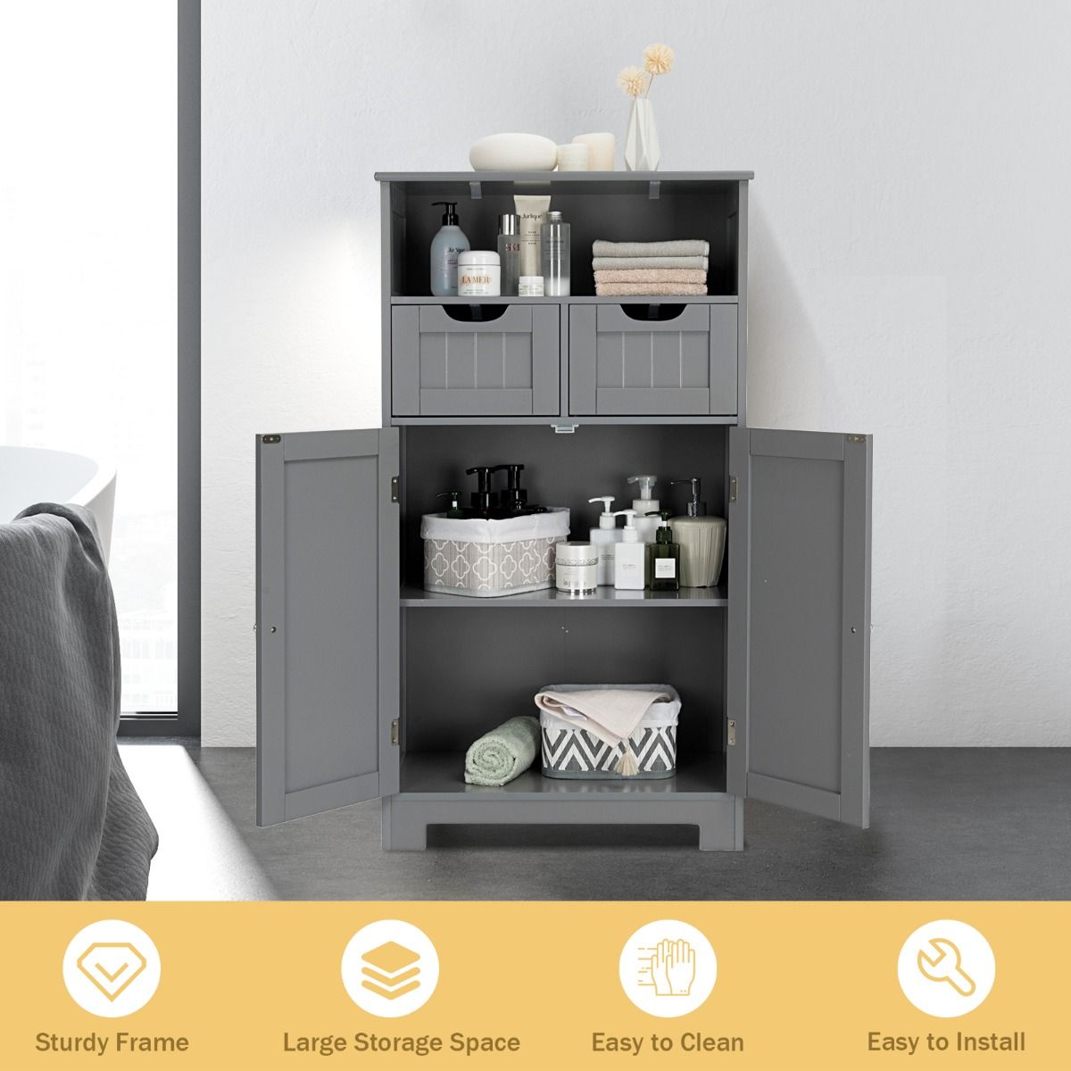 Coast Badkamerkast - 2 Deuren - 2 Lades - 60 x 30 x 109 cm - Grijs