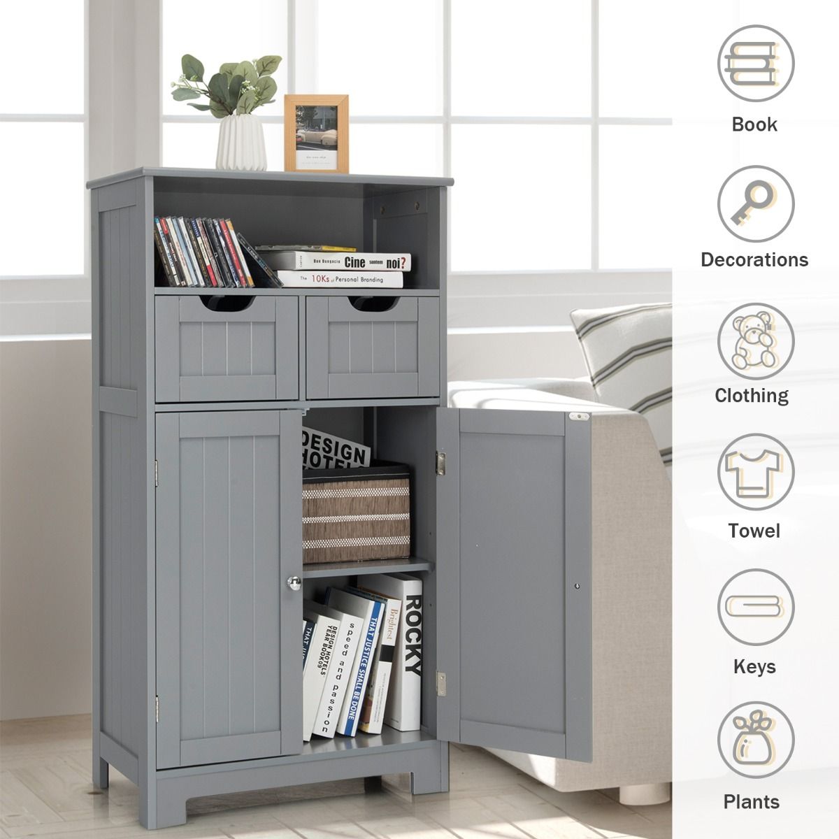 Coast Badkamerkast - 2 Deuren - 2 Lades - 60 x 30 x 109 cm - Grijs