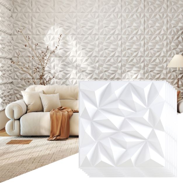 Coast 3D Wandpanelen - Diamant Design - 40 Stuks - 50 x 50 cm - Wit