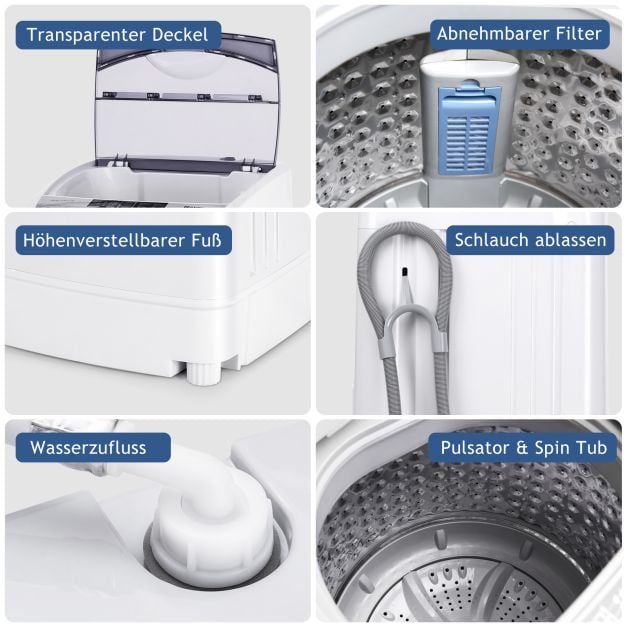 Coast Mini Wasmachine 4,5 kg – Volautomatische Bovenlader met Display 50 x 50 x 85 cm – Grijs