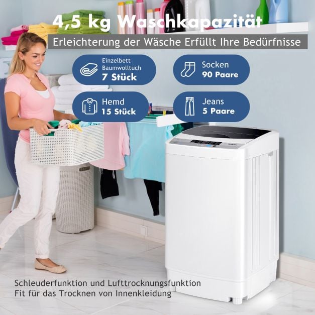 Coast Mini Wasmachine 4,5 kg – Volautomatische Bovenlader met Display 50 x 50 x 85 cm – Grijs