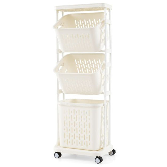 Coast Wasmand met 3 manden - wit - PP + Metaal - Max.35 kg - 40x30x112 cm