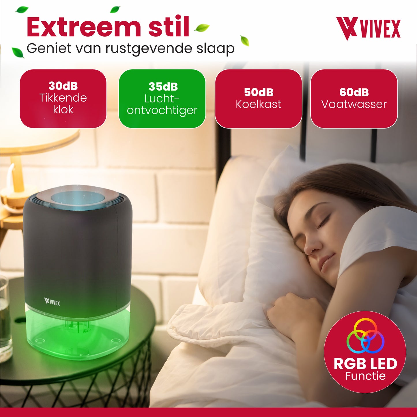 Vivex® Luchtontvochtiger AirDry Pro - Ontvochtigt 600 ml per Dag - Extreem Stil - RGB LED - Luchtreiniger Geschikt voor Huis, Slaapkamer & Kantoor
