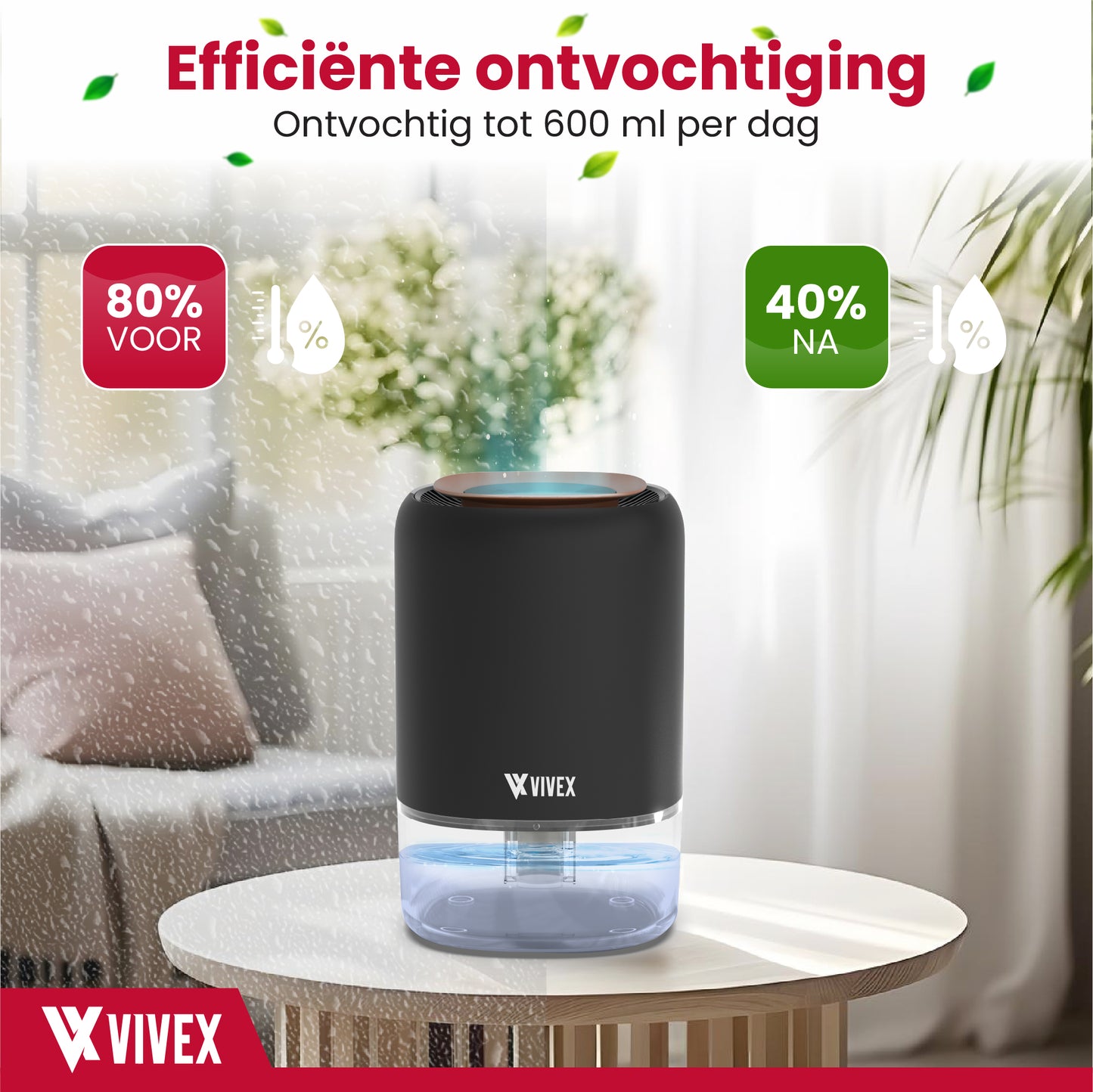 Vivex® Luchtontvochtiger AirDry Pro - Ontvochtigt 600 ml per Dag - Extreem Stil - RGB LED - Luchtreiniger Geschikt voor Huis, Slaapkamer & Kantoor