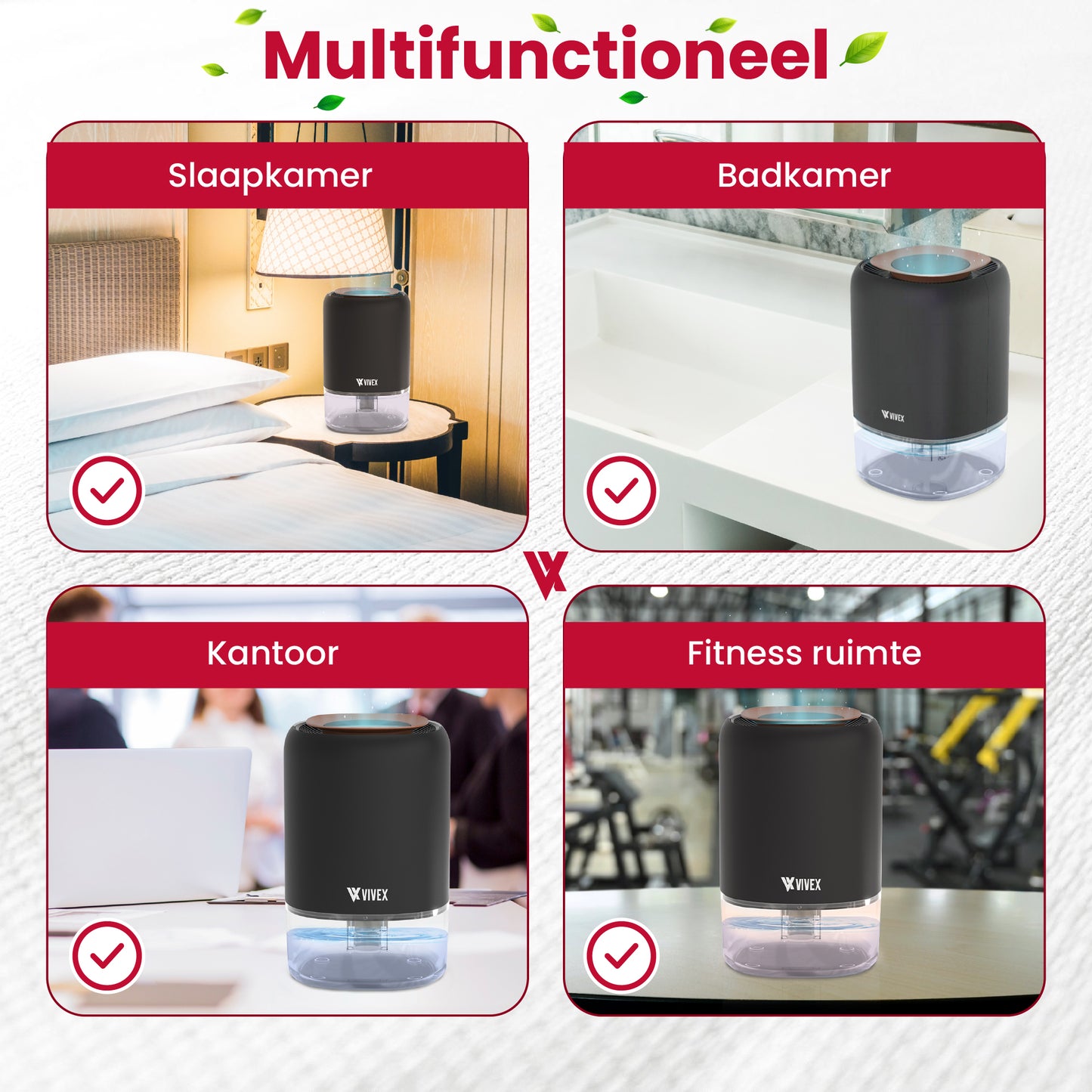 Vivex® Luchtontvochtiger AirDry Pro - Ontvochtigt 600 ml per Dag - Extreem Stil - RGB LED - Luchtreiniger Geschikt voor Huis, Slaapkamer & Kantoor
