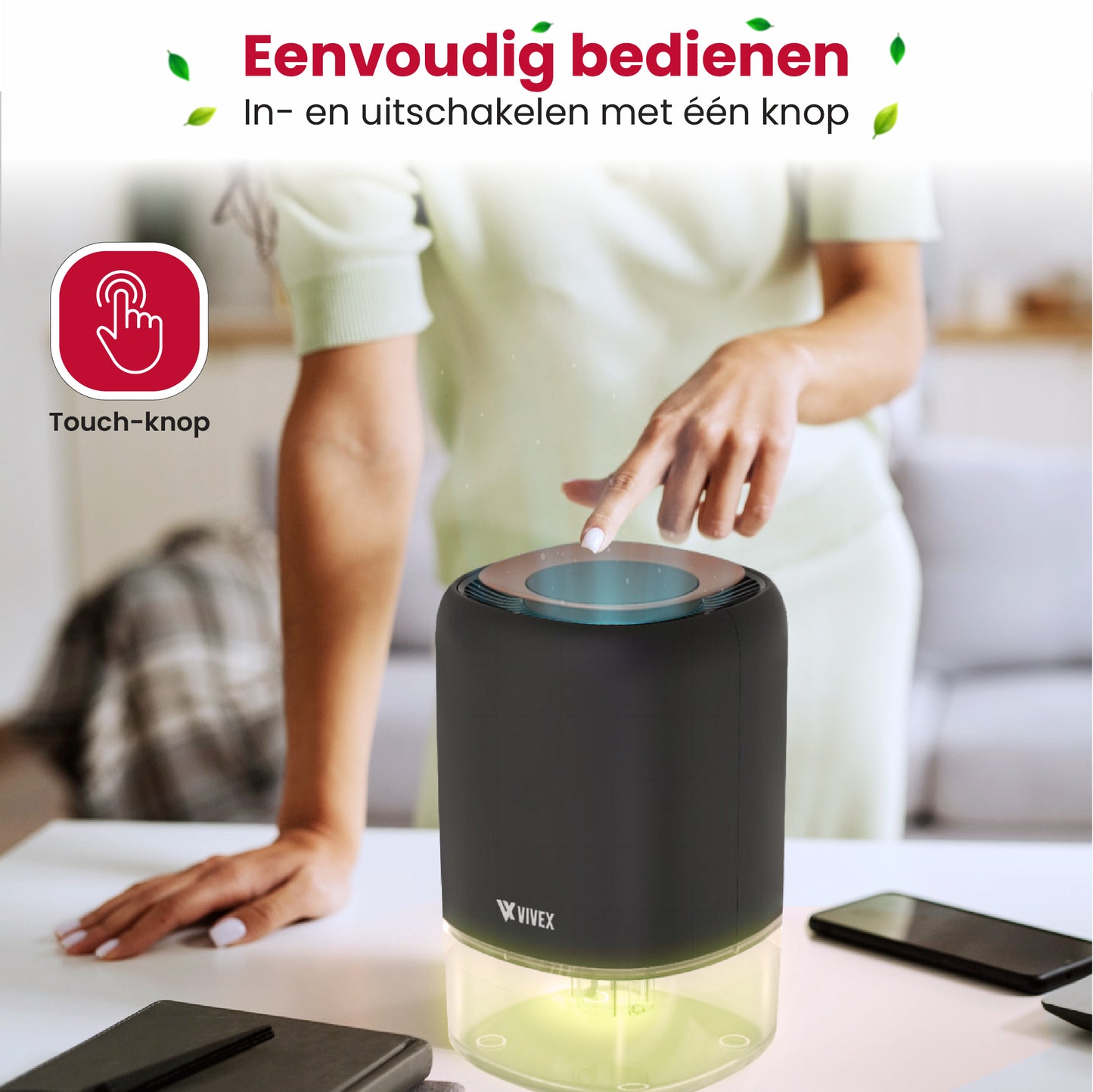 Vivex® Luchtontvochtiger AirDry Pro - Ontvochtigt 600 ml per Dag - Extreem Stil - RGB LED - Luchtreiniger Geschikt voor Huis, Slaapkamer & Kantoor