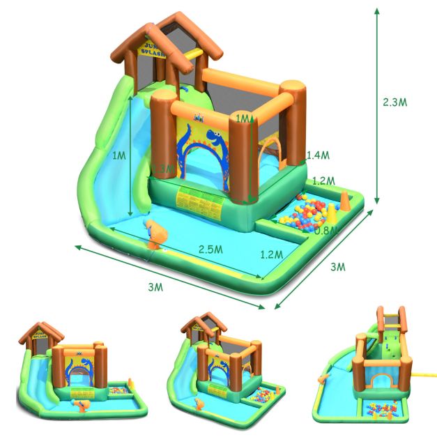 Coast Opblaasbaar Waterspeelpark – Incl. Waterkanon & Blazer – 580 W – 368 x 303 x 230 cm – Groen/Blauw/Oranje