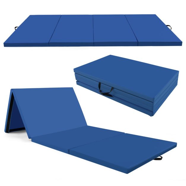 Costway opvouwbaar turnmat van kunstleer - blauw - 6.5kg - 300x117x5cm