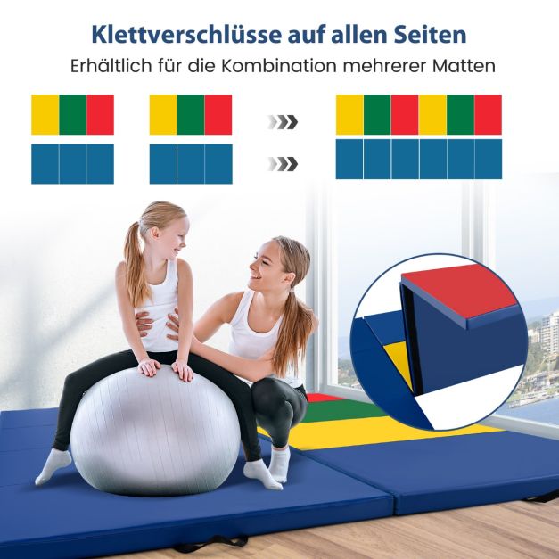 Costway opvouwbaar turnmat van kunstleer - blauw - 6.5kg - 300x117x5cm