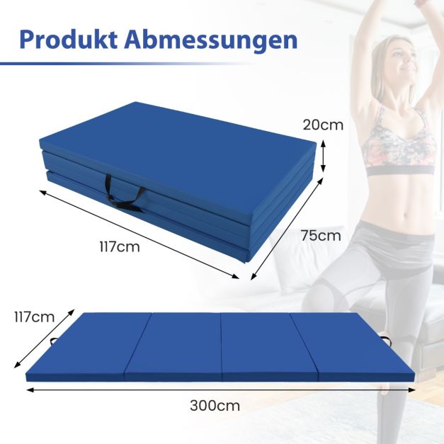 Costway opvouwbaar turnmat van kunstleer - blauw - 6.5kg - 300x117x5cm