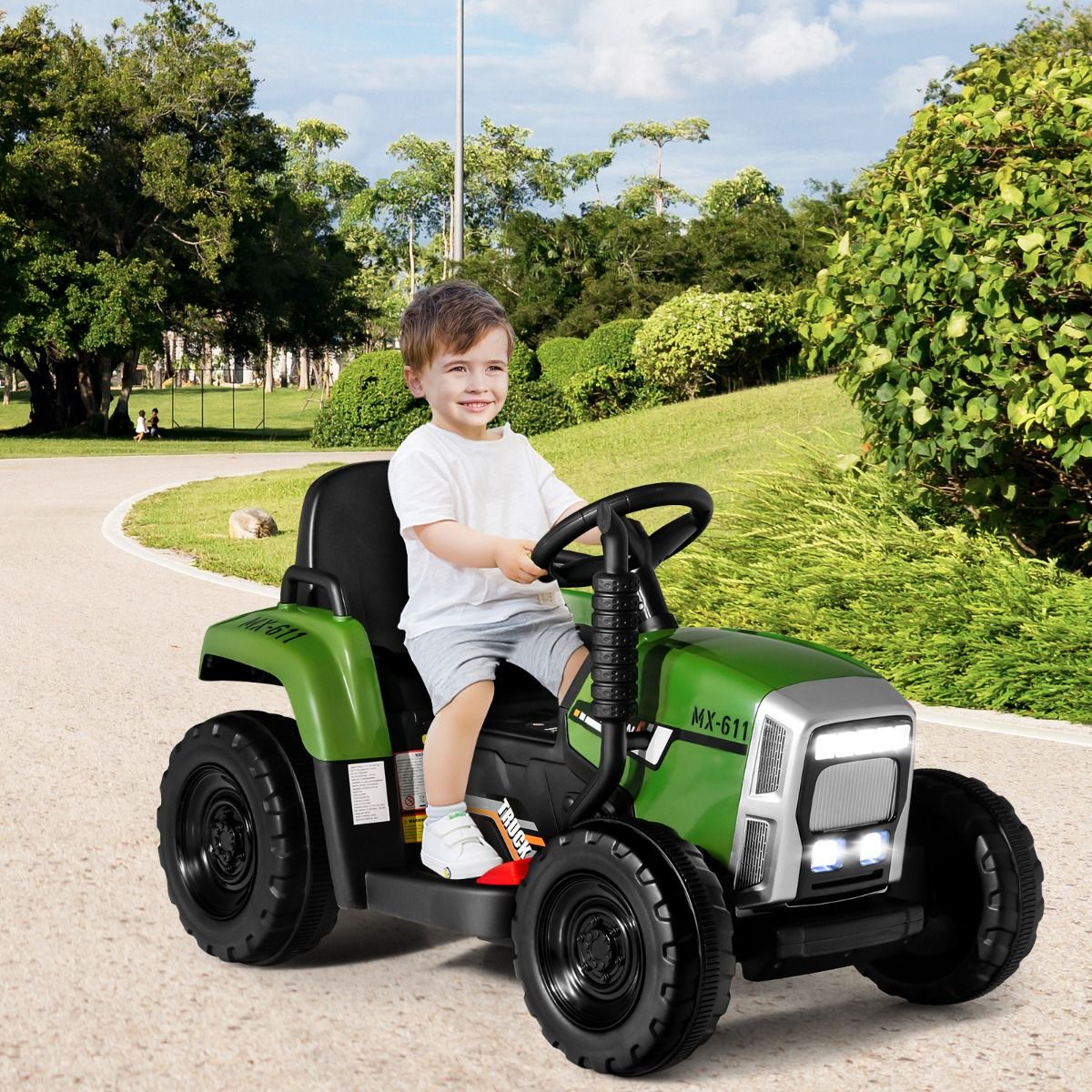 Coast 12V Kinder Trekker met Aanhangwagen Groen - 135 x 51 x 53 cm – Afstandsbediening – LED – Muziek – Bluetooth
