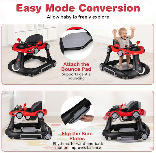 Coast 7-in-1 Babywalker - Verstelbaar - Opvouwbaar - Speelbord - Muziek - Verlichting - Zwart/Rood