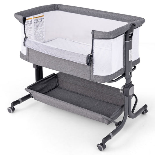 Coast 3-in-1 Babybed - Donkergrijs - 87 x 63 x 85 cm - Co-Sleeper met Matras - 6-Voudig Verstelbaar - Opvouwbaar met Opbergmand